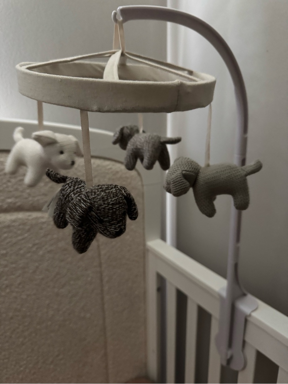 Pottery Barn Kids Neutral Puppy Crib Mobile - Cream, Gray, Brown